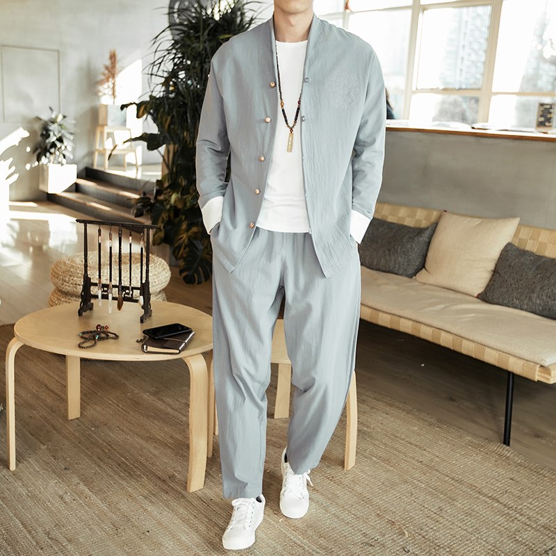 春夏中国风复古男装中山装套装青年中式盘扣唐装汉服茶服民族服装在类目 男装, 民族服装中 - 来自Buy2taobao.com提供专业的淘宝代购服务