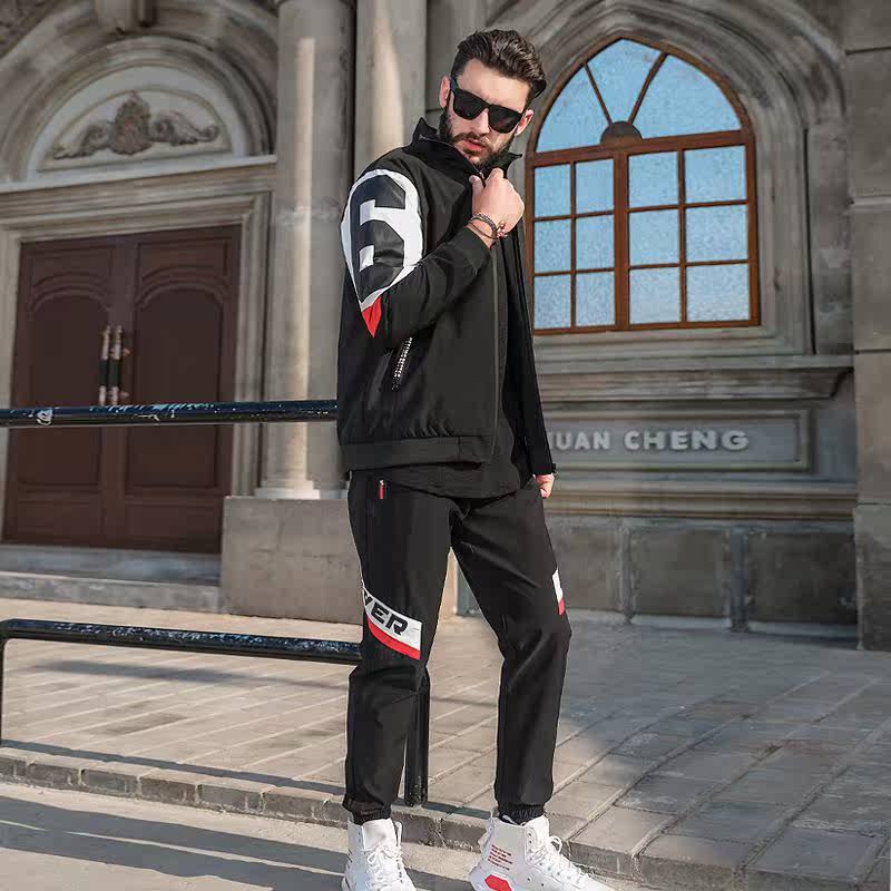The fat spring and autumn motion leisure time Jacket suit Large Add fertilizer enlarge fat people letter printing Two piece setin the Men's clothing, Set , Leisure sports suit category - from Buy2taobao.com to provide professional Taobao agent buy service