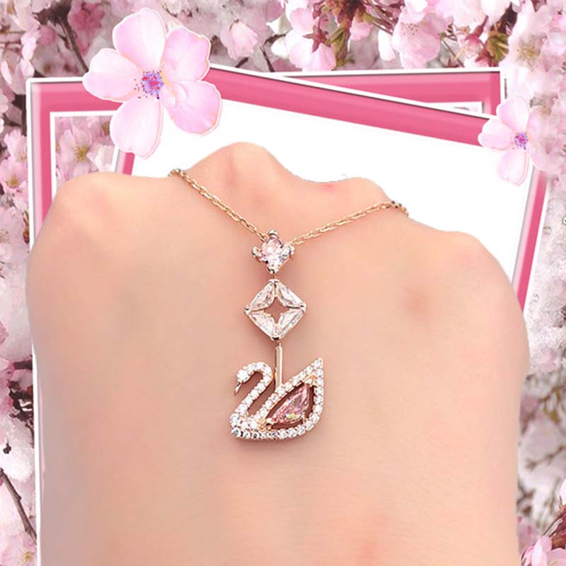 goods in stock S925 Sterling Silver Pink swan Diamond Pendant beautiful girl Heart gorgeous Versatile Necklace Ear linein the Accessories/Fashion Jewelry, Necklace category - from Buy2taobao.com to provide professional Taobao agent buy service