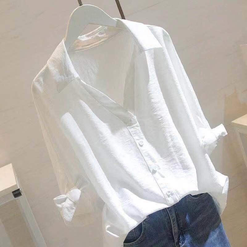 200 With cotton Large shirt 2019V Spring and summer Solid Sleeve Easy Show thin leisure time studentin the Women's clothing/Boutique , Shirt category - from Buy2taobao.com to provide professional Taobao agent buy service