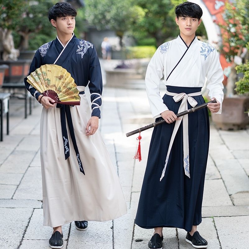 Blue Wide sleeves handsome Men's Antiquity Hanfu Wei-Jin period suit Improvement ancient costume Domineering men's wear fresh Double-breastedin the Men's clothing, National costume category - from Buy2taobao.com to provide professional Taobao agent buy service