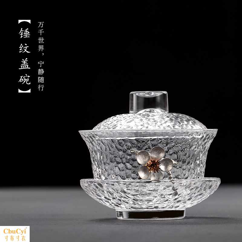 镶锡制玻璃三才盖碗茶杯功夫茶具套装加厚耐热锤纹日式大号泡茶碗|msdalam kategori pinggan mangkuk, set teh, mangkuk sup - dari Buy2taobao.com untuk memberikan perkhidmatan ejen Taobao profesional membeli