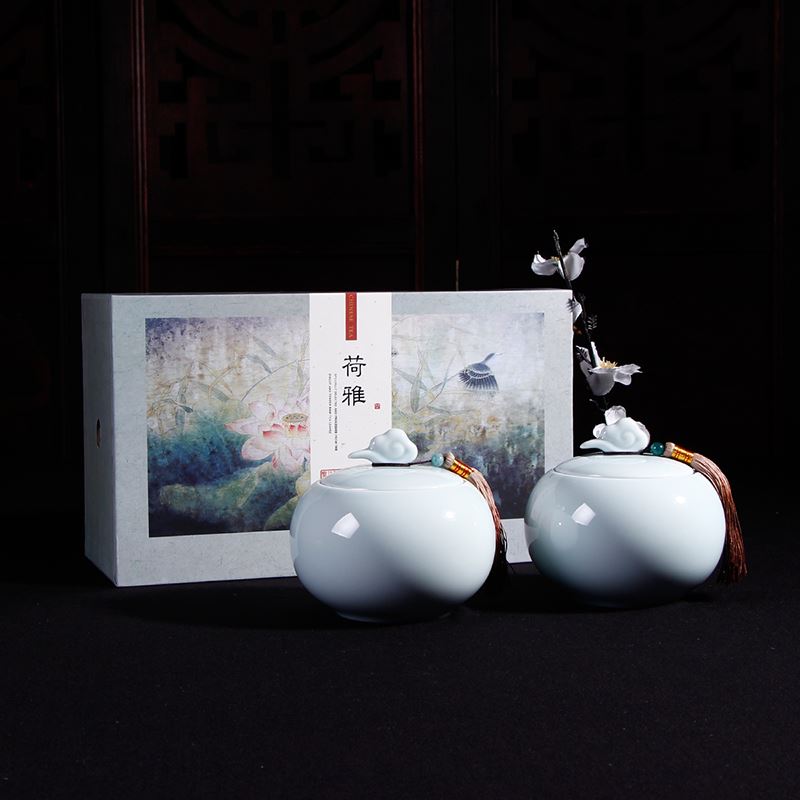 绿茶礼盒陶瓷茶叶罐茶叶半斤装空礼盒青瓷陶瓷家用小号密封储茶罐|msdalam kategori pinggan mangkuk, set teh, caddy teh - dari Buy2taobao.com untuk memberikan perkhidmatan ejen Taobao profesional membeli