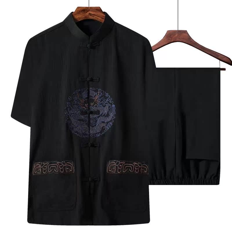 唐装男套装中老年人刺绣老人夏装60-70-80岁爸爸爷爷夏季衣服短袖在类目 男装, 民族服装中 - 来自Buy2taobao.com提供专业的淘宝代购服务