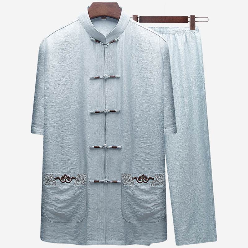 men's wear Tang costume Male Aged Chinese style suit grandpa summer clothes the elderly Short sleeved Thin section Tai Chi clothes dadin the Men's clothing, National costume category - from Buy2taobao.com to provide professional Taobao agent buy service