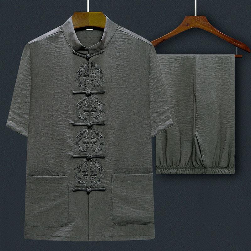 Tang costume Short sleeved suit Middle and old age Hanfu Chinese style the elderly Chinese style Summer wear clothes Large dad Grandpa loadedin the Men's clothing, National costume category - from Buy2taobao.com to provide professional Taobao agent buy service