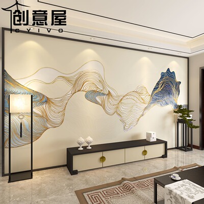 8d现代新中式水墨山水墙纸客厅壁画影视墙布简约电视背景墙壁纸