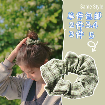 bm简约格子猪大肠发圈ins网红肥肠头绳女法式复古扎头发皮筋发绳