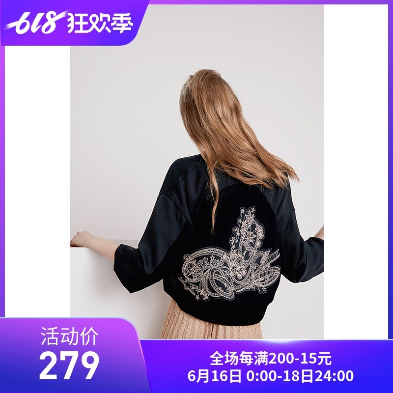 Lily2019夏新款女装后背刺绣拉链短外套飞行夹克衫118210B3701在类目 女装/女士精品, 短外套中 - 来自Buy2taobao.com提供专业的淘宝代购服务