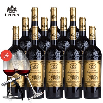 法国进口红酒AOP级别14度干红葡萄酒 红酒整箱送酒具