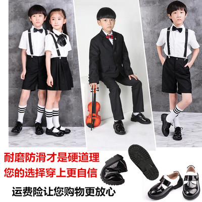男童皮鞋2019春秋款英伦风大小学生花夏季演出鞋幼儿童黑色小皮鞋
