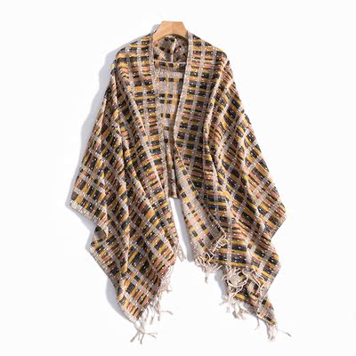 物超所值 温暖羊毛混纺彩色夹花针织流苏围巾大披肩女18新款冬季