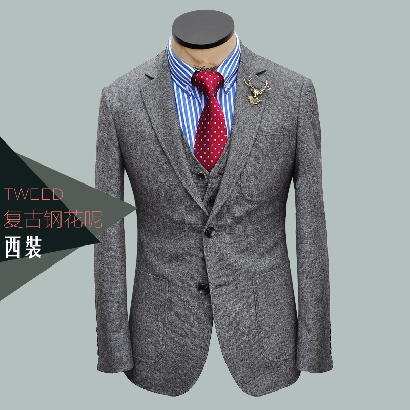ZBTO深炭花灰英伦复古Tweed羊毛粗花呢秋冬修身休闲男单西装外套在类目 男装, 西服中 - 来自Buy2taobao.com提供专业的淘宝代购服务