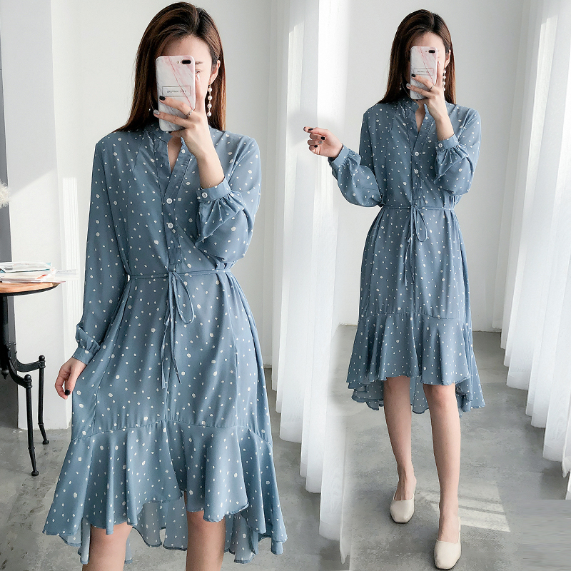 Pregnant spring 2019 Korean Edition fashion new pattern Dress Stand collar Wave Pregnancy Easy skirt jacket Chao Main the Maternity/Maternal supplies/Nutrition , Maternity , Dress category - from Buy2taobao.com to provide professional Taobao agent buy service