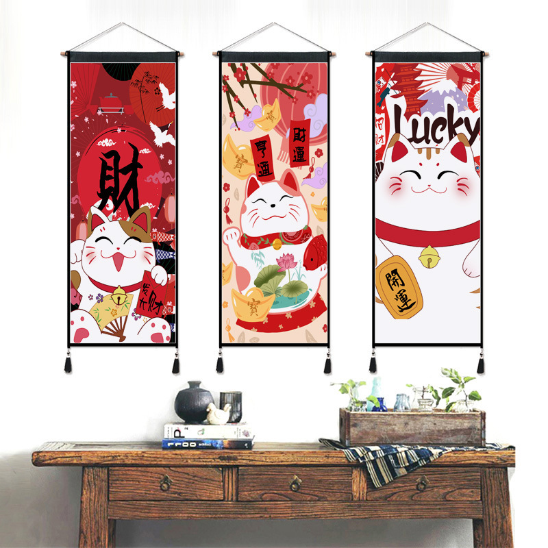 日式卡通招財貓招運棉麻布藝挂畫 可背景布挂毯遮擋布藝在類目 居家布藝, 掛毯/壁毯中 - 來自Buy2taobao.com提供專業的淘寶代購服務