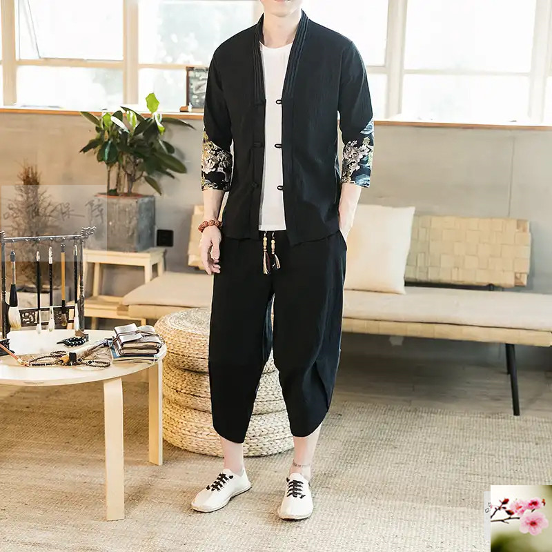 Hibiscus US-Iraq Chinese style summer Hanfu suit T-shirt Cropped Trousers Tang costume Two Gold Clothes & Accessories Banner bullin the Men's clothing, National costume category - from Buy2taobao.com to provide professional Taobao agent buy service