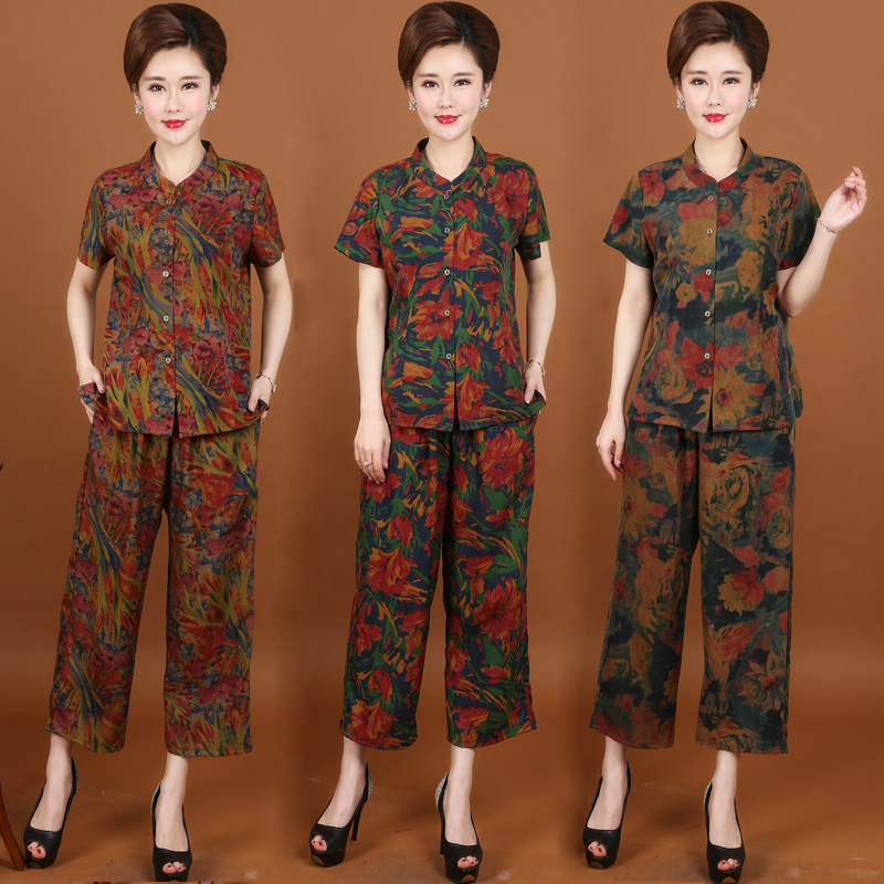 Middle and old age Real silk gambiered Guangdong gauze summer Mom outfit suit mulberry silk Easy Two piece set 2019 In the new Womenin the Women's clothing/Boutique , Middle-aged women category - from Buy2taobao.com to provide professional Taobao agent buy service
