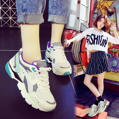 ulzzang运动鞋女夏季韩版女鞋透气网面跑步鞋学生厚底增高休闲鞋