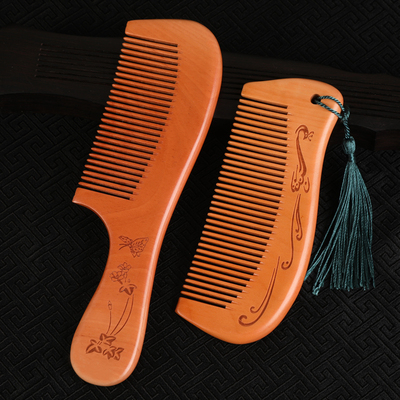 天然正品檀木檀香木头梳子桃木家用网红款按摩脱发男女长发专用防