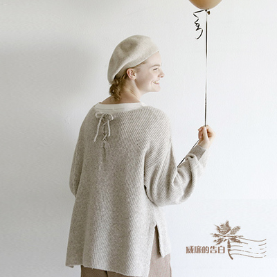 9508日本S家官网款~森林系温柔两色后系带宽松套头毛衣抗菌面料女