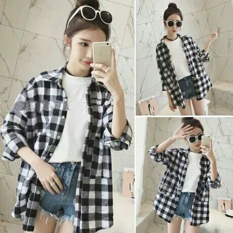 Korean Edition Mid length version Plaid jacket Long sleeve Thin section shirt student BF Versatile Easy Harajuku wind spring and autumnin the Women's clothing/Boutique , Shirt category - from Buy2taobao.com to provide professional Taobao agent buy service