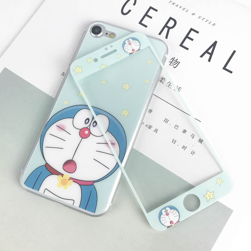 卡通iphone6s鋼化膜可愛藍胖子機器貓蘋果8plus前後全屏彩膜玻璃x在類目 3C數碼配件, 手機配件, 手機貼膜中 - 來自Buy2taobao.com提供專業的淘寶代購服務
