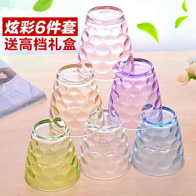 玻璃杯子家用6只套装创意耐热玻璃七彩杯加厚啤酒杯果汁玻璃水杯在类目 餐饮具, 杯子/水杯/水壶, 玻璃杯中 - 来自Buy2taobao.com提供专业的淘宝代购服务