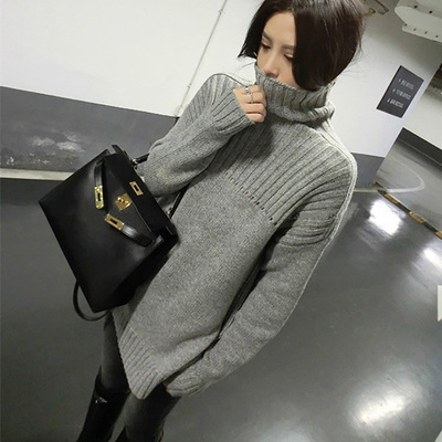 2017春装新款高领毛衣女套头中长款宽松韩版