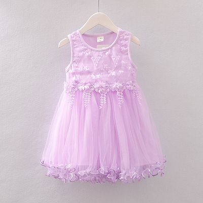 夏季女童无袖连衣裙儿童背心裙1女宝宝2-3-4岁纯棉网纱蓬蓬公主裙