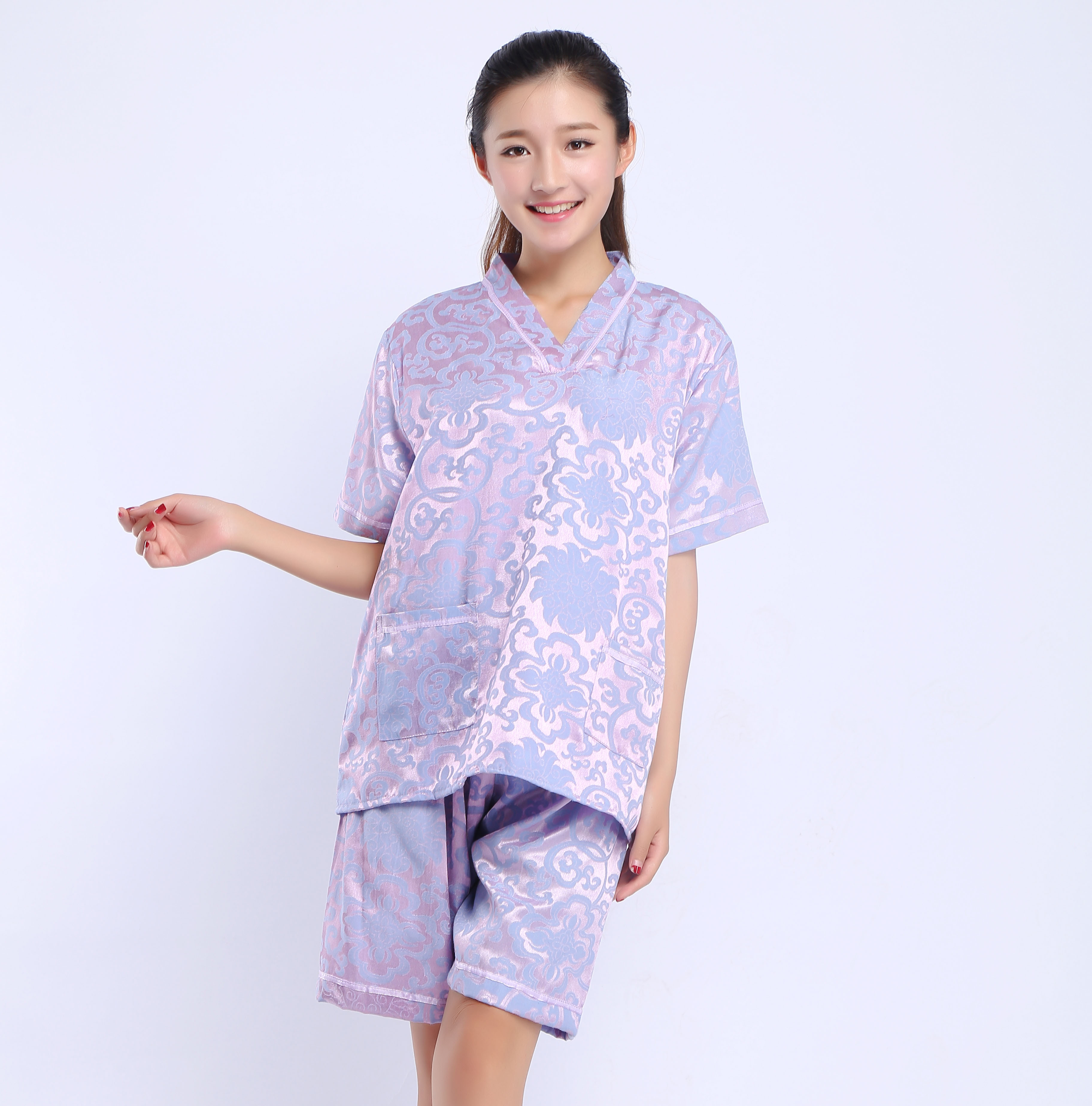 高档纯棉富贵花紫罗兰纳米汗蒸服美容服大码桑拿服浴场浴衣包邮|msdalam kategori rumah harian, tuala/tuala mandi/jubah mandi, skirt mandi/jubah mandi/jubah mandi - dari Buy2taobao.com untuk memberikan perkhidmatan ejen Taobao profesional membeli