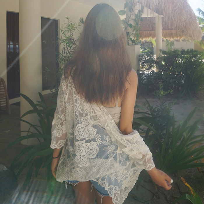 the republic of korea Straight hair Official website quality goods MOCO Up Sandy beach white Lace Cardigan Lace sunshade TEEin the Women's clothing/Boutique , Lace shirt/Chiffon shirt category - from Buy2taobao.com to provide professional Taobao agent buy service
