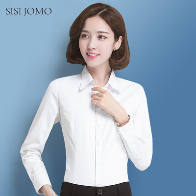 2017新款冬季白衬衫女装长袖职业工作正装宽松工装打底V领衬衣OL
