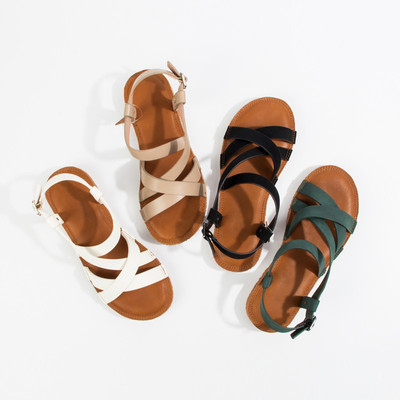 鹿得丝 RODESKO新款夏真皮软底舒适休闲绑带平底罗马风复古凉鞋女