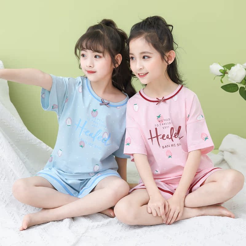 girl summer suit Pink Easy printing pure cotton Thin section Short sleeved shorts Two piece set Parenting CUHK pajamasin the Children/Baby/Family fitted , Children tracksuit , Home service package category - from Buy2taobao.com to provide professional Taobao agent buy service