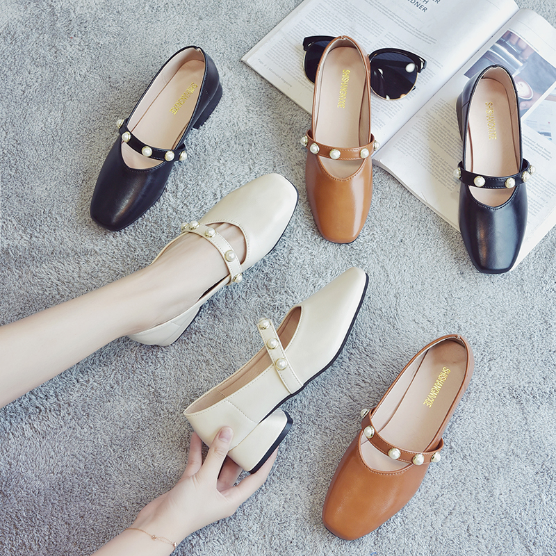Women's Shoes 2018 new pattern Spring Versatile British style Baby leather shoes Middle heel Square Single shoes With crude Grandma shoesin the Women's Shoes, Low shoes category - from Buy2taobao.com to provide professional Taobao agent buy service