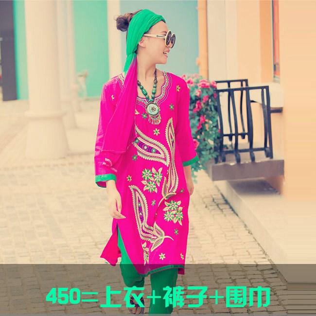 刺绣套装泰国服饰 民族风尼泊尔含裤子围巾印度旁遮比三件套纯棉|ruв категории Женская одежда, костюм/национальная одежда/театр костюм, национальная одежда/этап погрузки - от Buy2taobao.com для оказания профессиональной услуги покупки агента Taobao