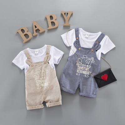 2017夏装新款儿童套装男童背带裤短袖两件套1婴儿2宝宝衣服0-3岁