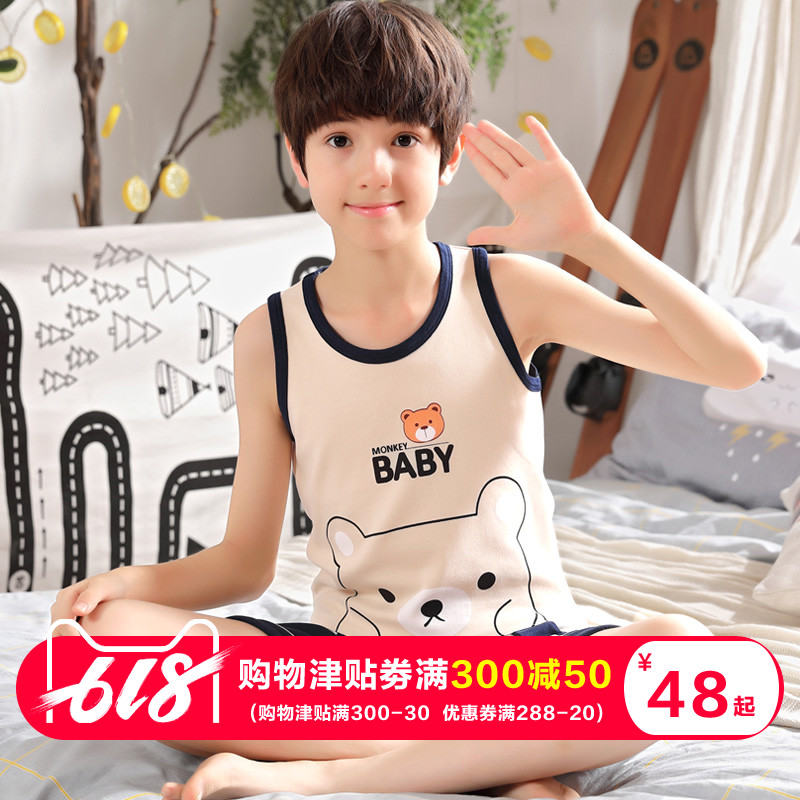 children pajamas Boy summer Thin section pure cotton Sleeveless vest boy CUHK summer Cotton Home Furnishings suitin the Children/Baby/Family fitted , Children tracksuit , Home service package category - from Buy2taobao.com to provide professional Taobao agent buy service