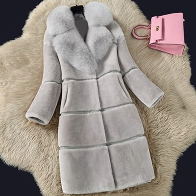 Sheep velvet Mid length version leather and fur coat 2017 Korean Edition Mosaic Fur integrated overcoat Fox feather collarin the Women's clothing/Boutique , Fur category - from Buy2taobao.com to provide professional Taobao agent buy service