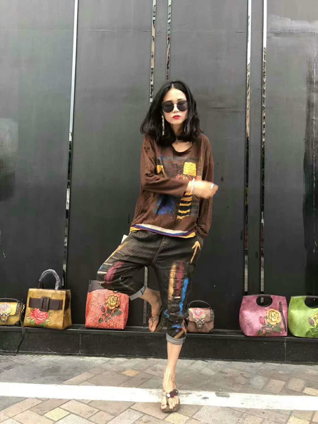 Tune Large Women's wear 2018 new pattern Korean Edition fashion Self cultivation leisure time suit fashion printing Jeansin the Women's clothing/Boutique , Large size women category - from Buy2taobao.com to provide professional Taobao agent buy service