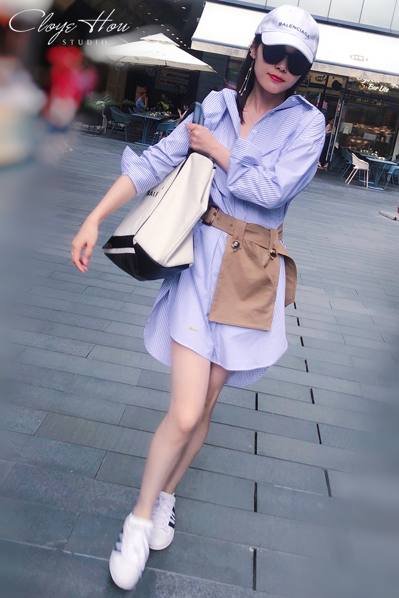 Cloyehou 2019春装新款 设计感蓝色衬衫裙 色织长袖条纹连衣裙在类目 女装/女士精品, 连衣裙中 - 来自Buy2taobao.com提供专业的淘宝代购服务