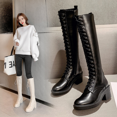 高跟长靴女2019新款冬不过膝靴拉链高筒骑士靴小个子粗跟长筒马靴