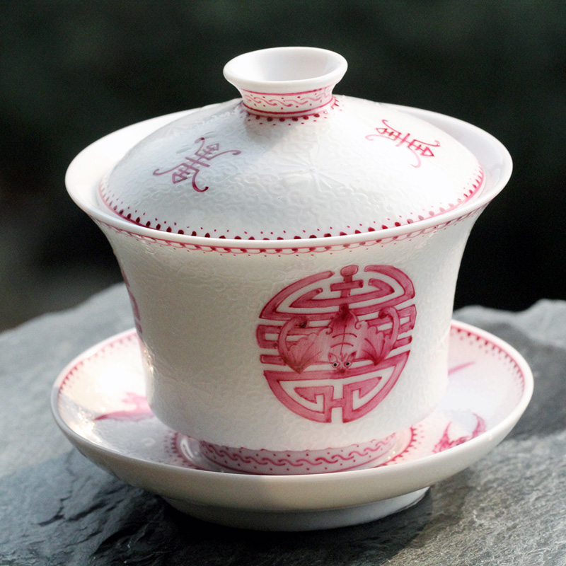 2018 New products Best Sellers Jingdezhen Hand drawn White silk technology Three talents Cover bowl tea set ceramics Dr. Chen manual makein the Tableware , Tea set , Tureen category - from Buy2taobao.com to provide professional Taobao agent buy service