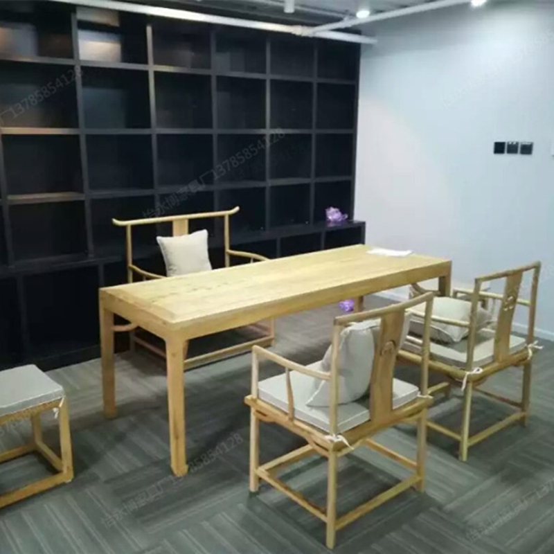 新中式免漆燙蠟老榆木書桌茶桌茶椅組合寫字台會議桌實木茶台組合在類目 住宅傢俱, 桌類, 其它桌類中 - 來自Buy2taobao.com提供專業的淘寶代購服務