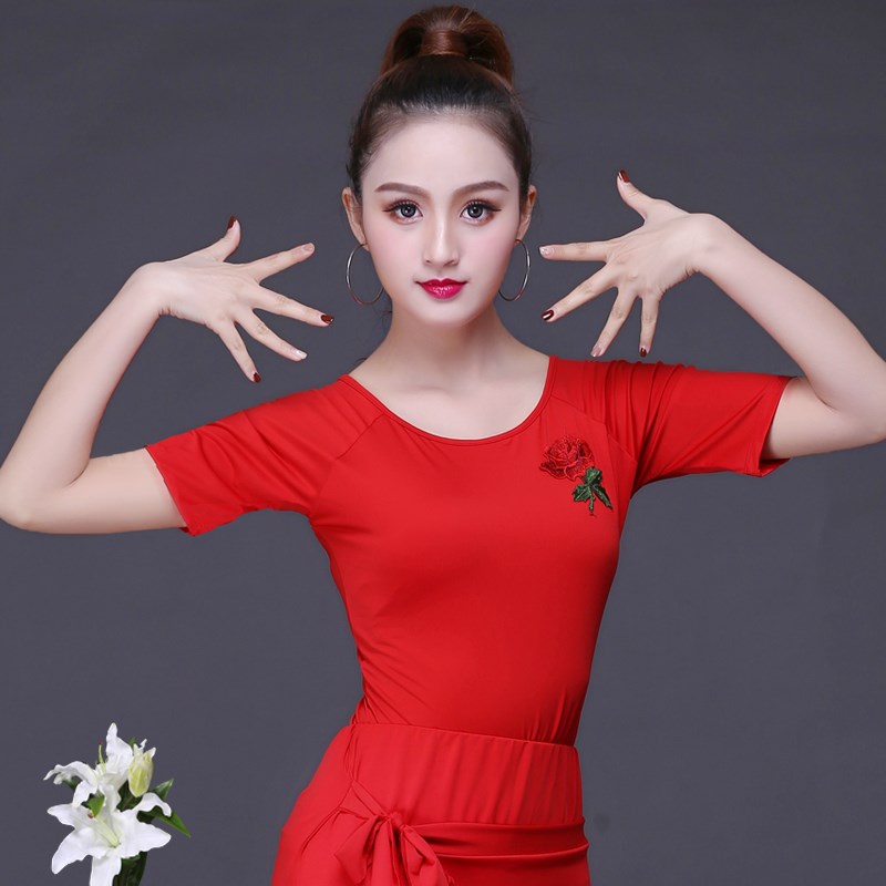 春夏新款成年拉丁舞服装上衣短袖广场舞跳舞衣黑色短袖女表演出服在类目 运动/瑜伽/健身/球迷用品, 舞蹈/健美操/体操, 拉丁舞, 拉丁舞上装中 - 来自Buy2taobao.com提供专业的淘宝代购服务