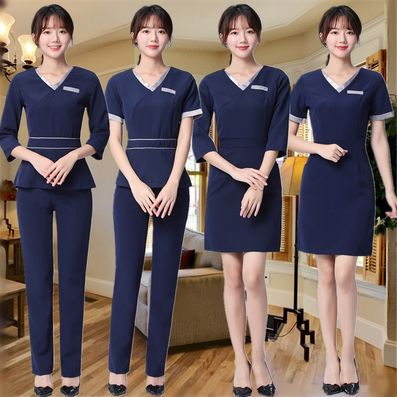 美容院夏季套裝美容師連衣裙美發化妝店工作服按摩足浴技師服女裝在類目 女裝/女士精品, 套裝/學生校服/工作制服, 酒店工作制服中 - 來自Buy2taobao.com提供專業的淘寶代購服務