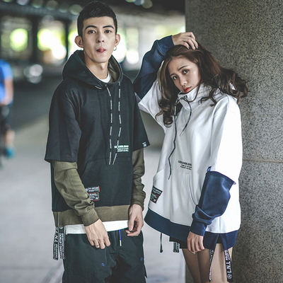 【天天特价】 韩版连帽假两件卫衣套头帽衫潮流学生宽松外套卫衣