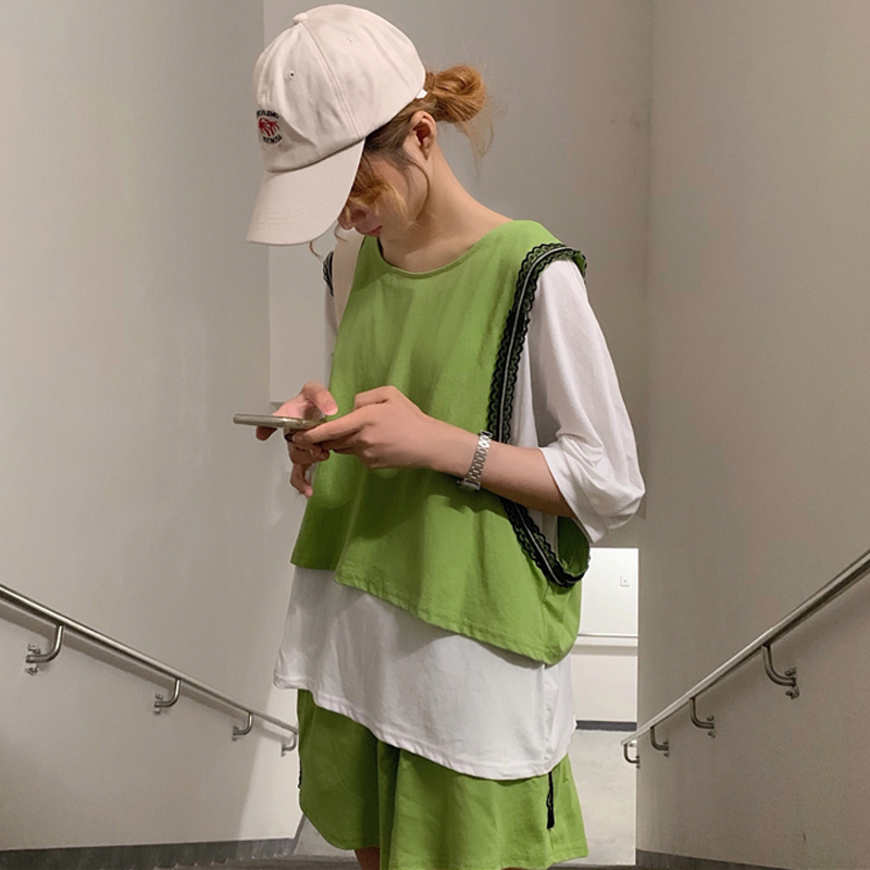 summer 2019 new pattern Solid color T-shirt have cash less than that is registered in the accounts Vest vest shorts leisure time Three suit suitin the Women's clothing/Boutique , Set/Student uniforms/Work uniforms , Fashion Set category - from Buy2taobao.com to provide professional Taobao agent buy service