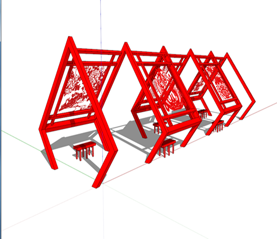 su草图大师景观小品特色景观廊架模型设计剪纸艺术长廊城市小品su