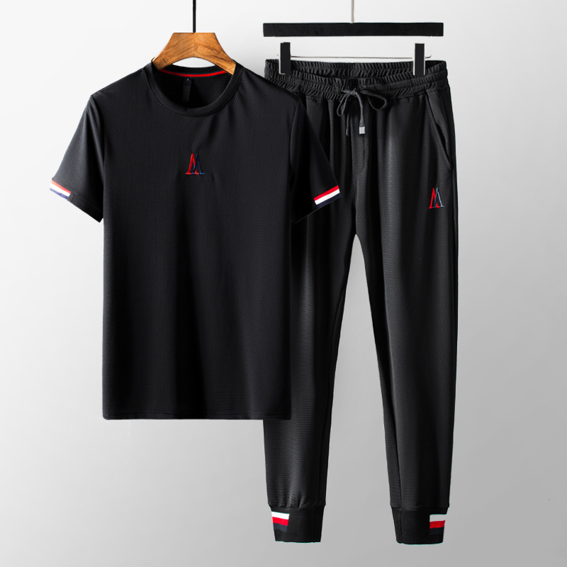 summer Hollow ultrathin Borneol leisure time Two suit Ice-cold Silk sliding Large T-shirts Short sleeved Sportswearin the Men's clothing, Set , Leisure sports suit category - from Buy2taobao.com to provide professional Taobao agent buy service